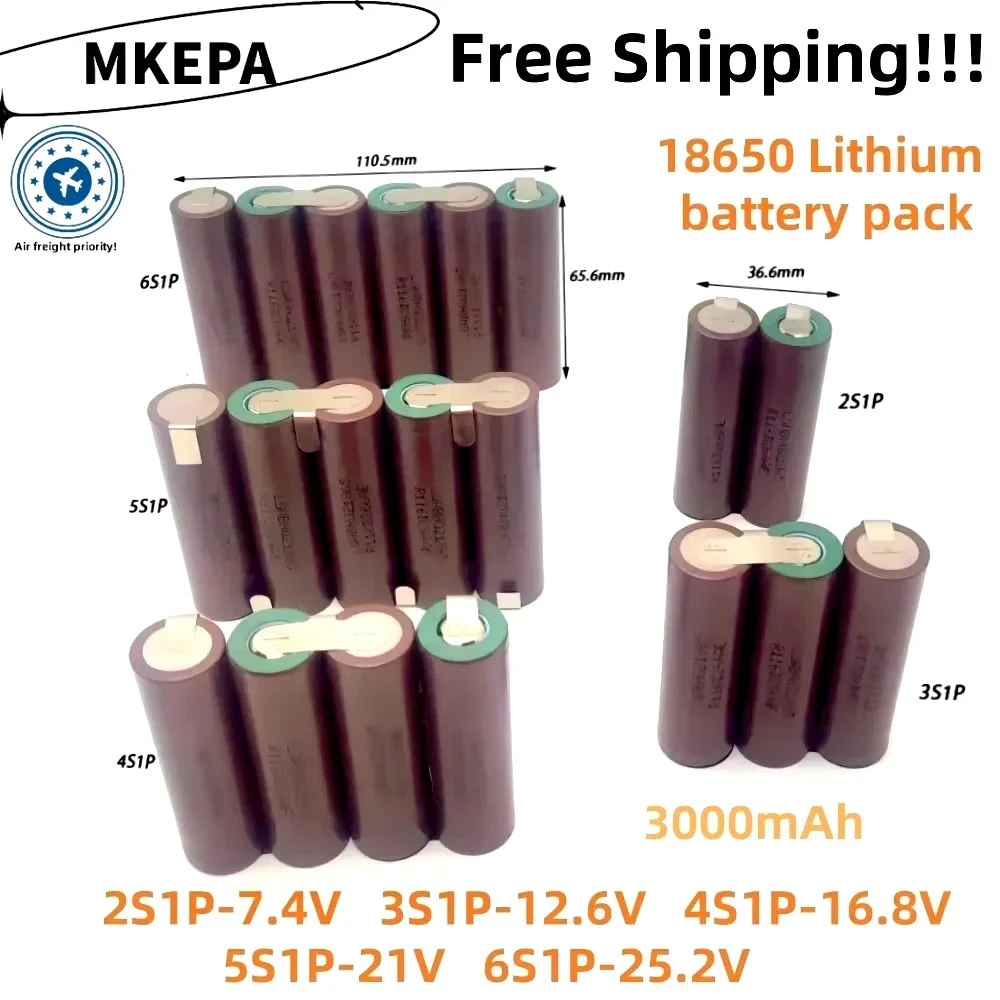 Customized 18650 HG2 3000mAh 30A battery, screwdriver drill lithium-ion battery 2S1P 3S1P 4S1P 5S1P 6S1P 7.4V-25.2V