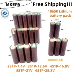 Customized 18650 HG2 3000mAh 30A battery, screwdriver drill lithium-ion battery 2S1P 3S1P 4S1P 5S1P 6S1P 7.4V-25.2V