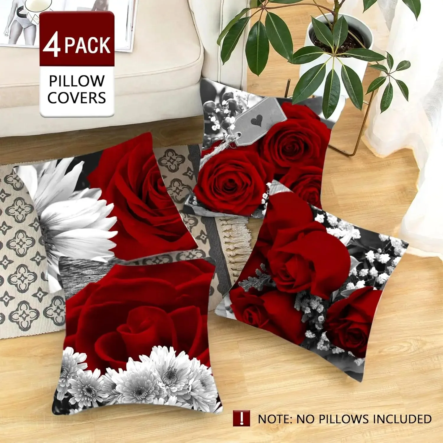 Teal Throw Pillow Covers 4 Pack Dark Teal Rose Black Gray Decorative Flower Throw Pillow Covers for Couch Bed Outdoor Turquoise