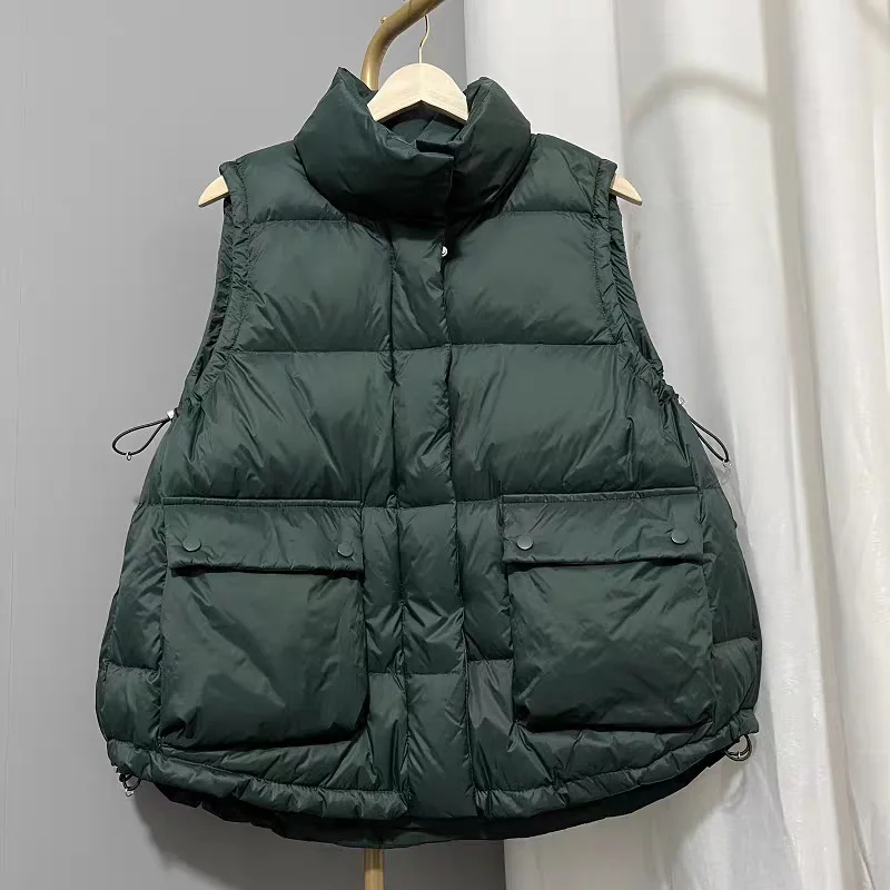 سترة فضفاضة عصرية بياقة واقفة بيضاء مبطنة للأسفل كبيرة الحجم لملابس خارجية للخريف والشتاء سترة جديدة للنساء