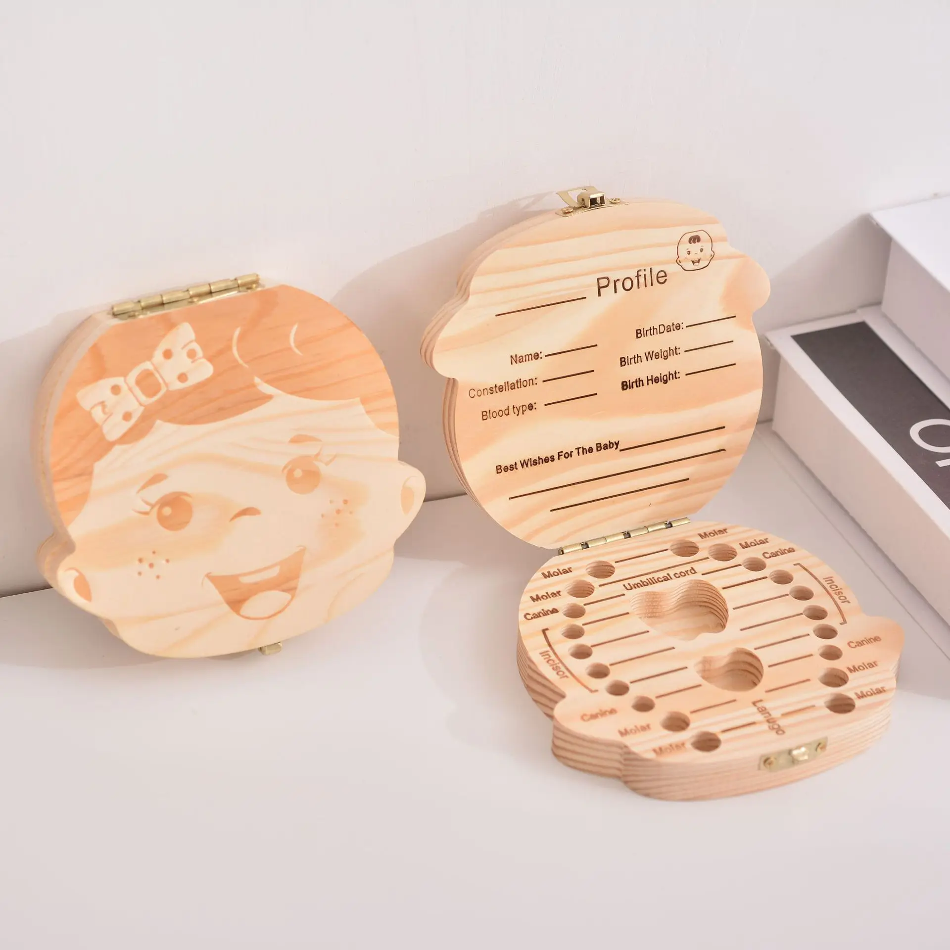 

Wooden Baby Tooth Storage Box Kids Teeth Wood Box Organizer Commemorative Box Chirldren Collecting Umbilical Cord Storag