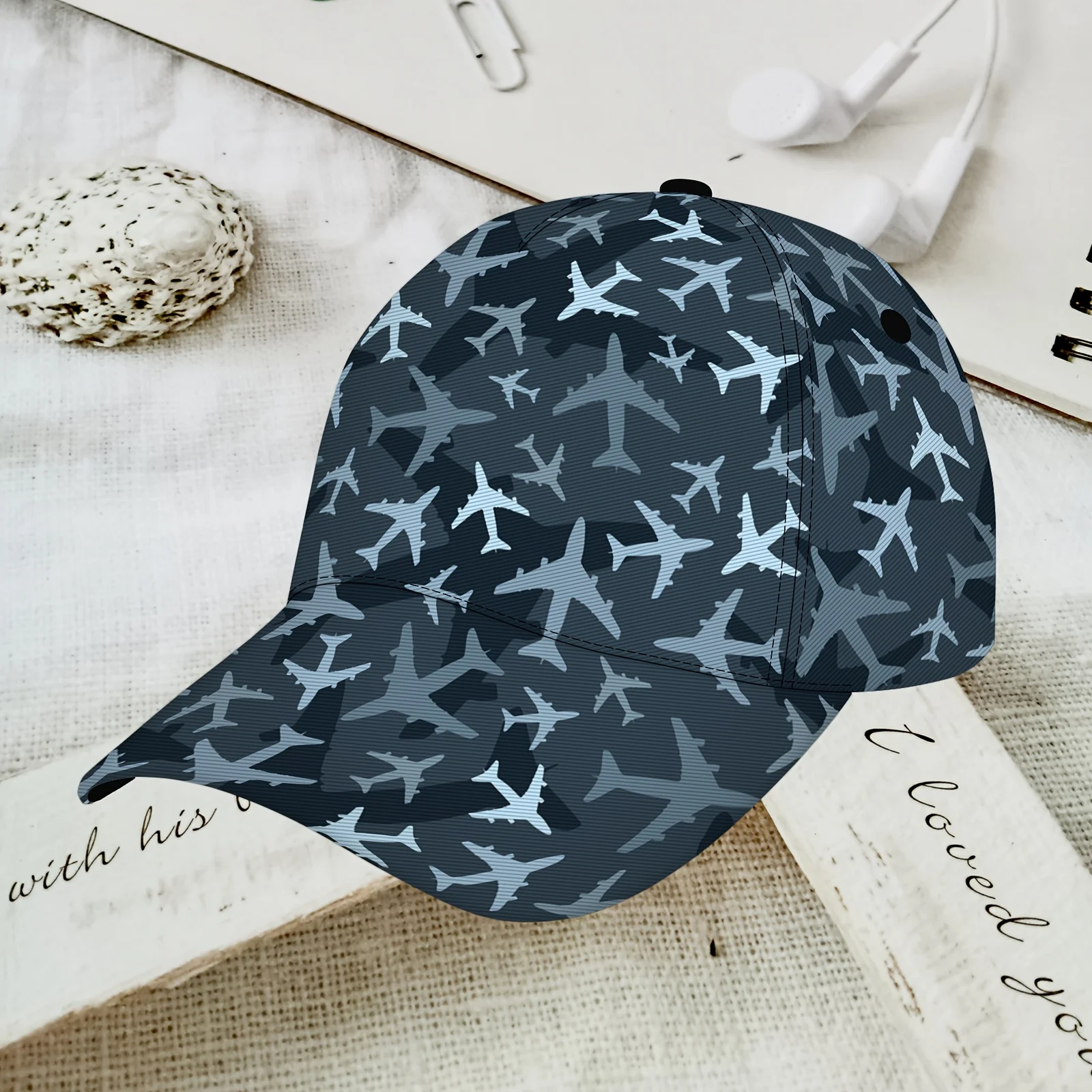Airplane Camo Print Baseball Cap Aviation Pattern Adjustable Dad Hat Breathable Sun Hat for Men Aviation Enthusiasts