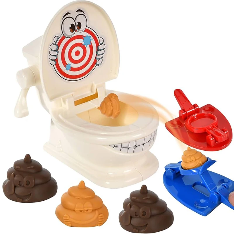 

Mini Toilet Anti Stress Toys Two Person Interactive Catapult Toilet Toy Fun Tabletop Game Throw Battle Toy Poops for Kids Adult
