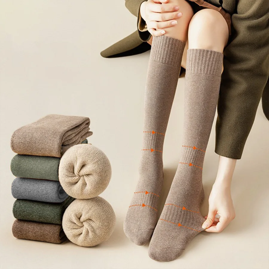 5 Pairs Calf socks, children's autumn and winter thick looped socks, warm long stockings, Japanese style slimming thigh socks