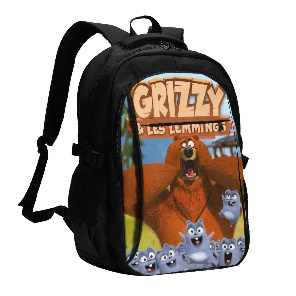 Cartoon Grizzy N Lemmings Travel Laptop Backpack, Business Water Resistant Laptop Backpack with USB Charging Port, College Bag