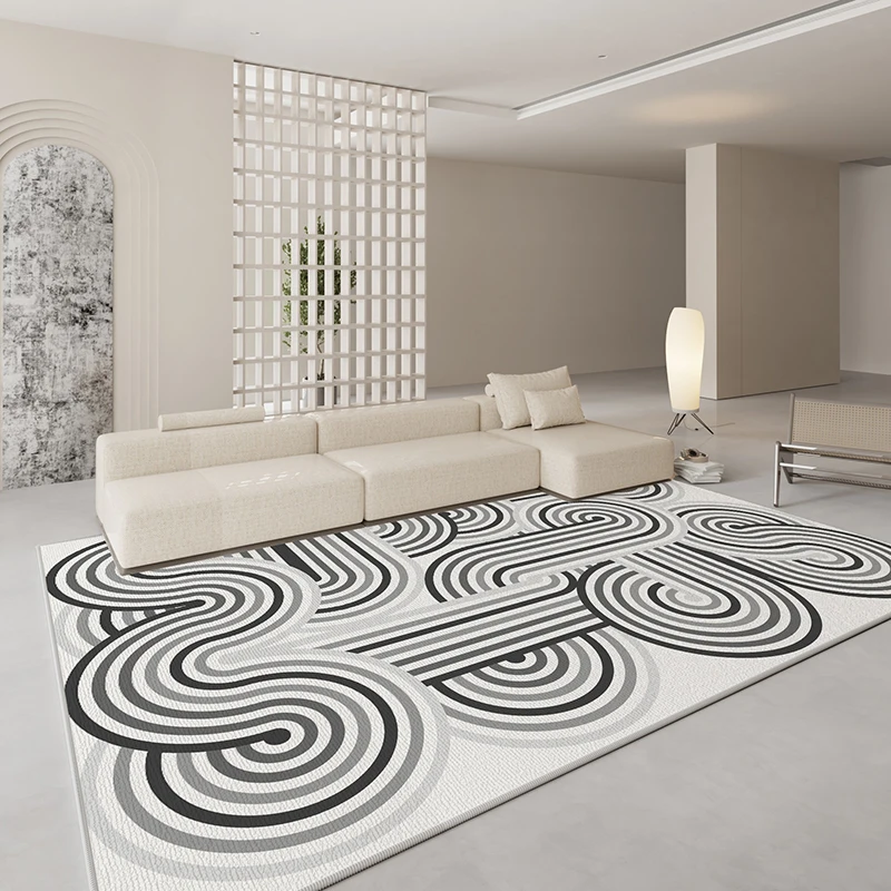 French Cream Living Room Carpet Striped Gradient Wave Rug Minimalist Geometric Decorative Rugs Easy Care Bedroom Carpets Ковер