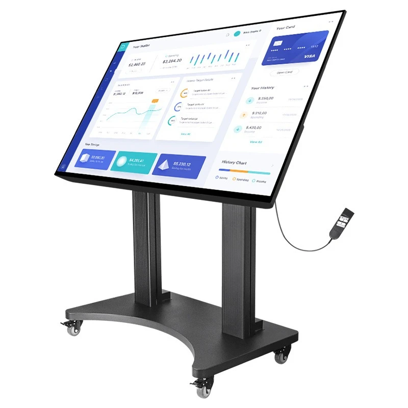

TV mobile bracket Electric remote control lifting and turning floor cart Conference education integrated rack 65-98 inches