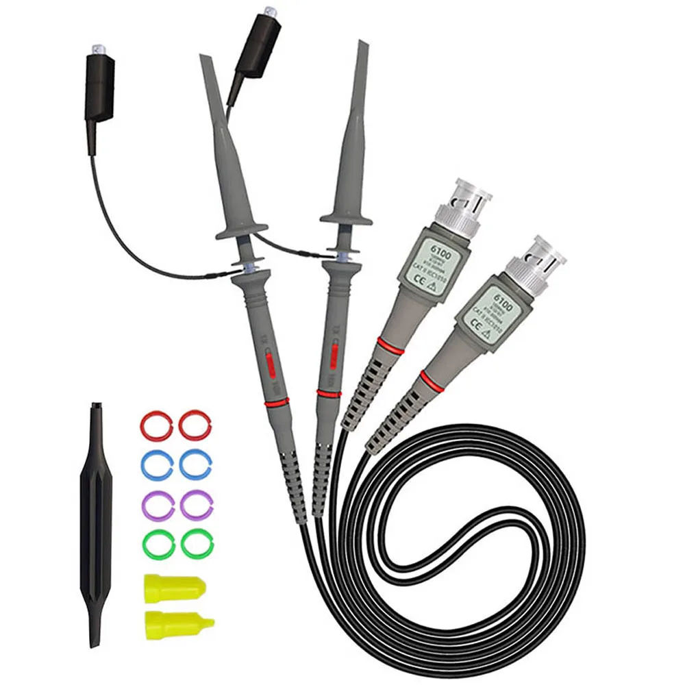 

2 Pack P6100 Universal Oscilloscope Probes 150V~300V 100MHz Oscilloscope Clip Probes 1X/10X with Accessories