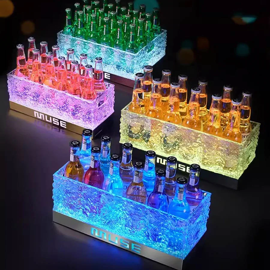 1PC RGB Changeable Champagne Wine Square Ice Bucket Drinks Beer Holder LED Cooler For Party Bar KTV Home Wedding Decor