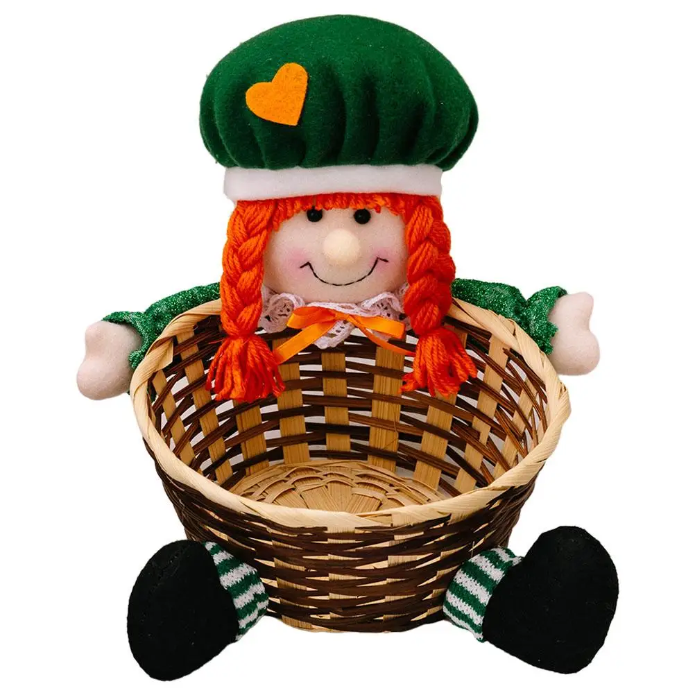 Green Leaf Festival Storage Basket St. Patrick's Holiday Candy Gift Party Favor Rattan Snacks Serving Baskets Holder Fruit