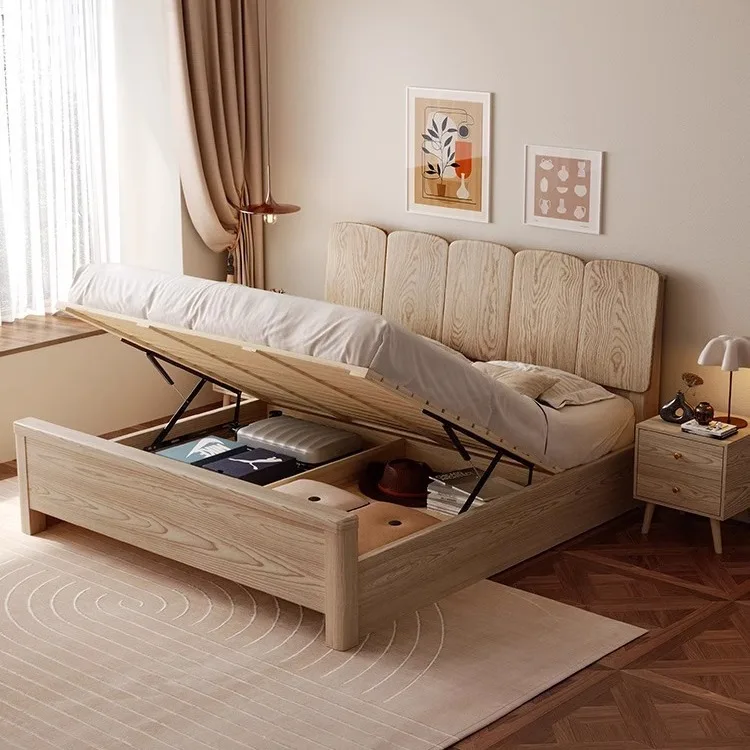 Anpassbares Hauptschlafzimmer aus nordischer Esche, 1,8 Meter Doppelbett, modernes, einfaches 1,5 Meter Stauraumbett