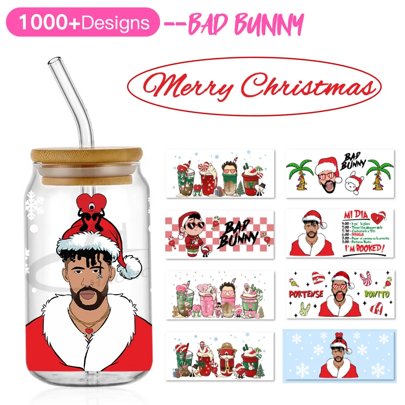 Xmas Una navidad sin ti Bad Bunny Mi Dia Christmas Winter Design 16oz UV DTF Cup Wrap for Tumbler Libbey Glass Can Cold Transfer