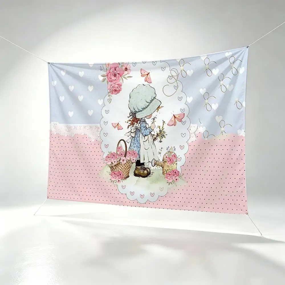 Retro Girl S-Sarah Kay  Flags Wall Hanging Background Art Banner for Bedroom Home Outdoor Decor