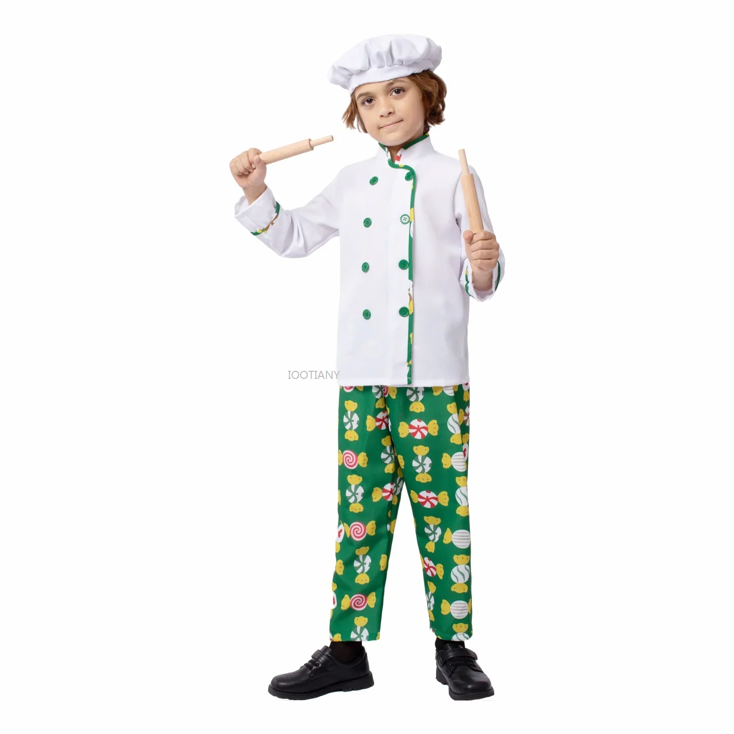 

CosplayCarnival Candy Chef Role Play Green Costume Halloween Carnival Children's Cooking Stage Show Party Dress Up Performance C