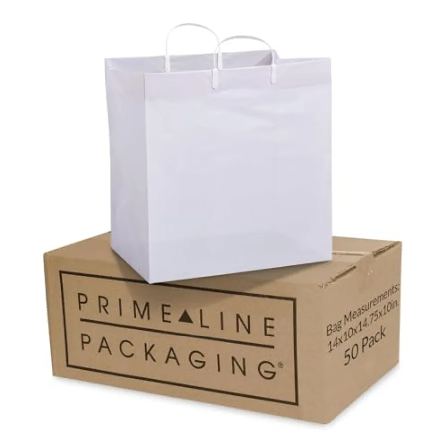 

Wite Plastic ags Sopping Gift ags wit andles for Small usin Food rvice Take Out Delivery Retail ulk 14x10x14.75 200 Pack