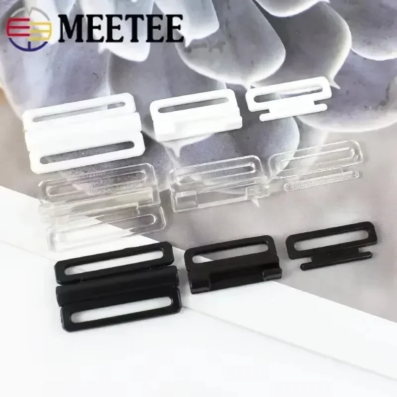 50Sets Meetee 8-25mm Plastic Bra Buckles Swimwear Adjust Front Closure Clip Bikini Clasp DIY Sewing Underwear Accessories