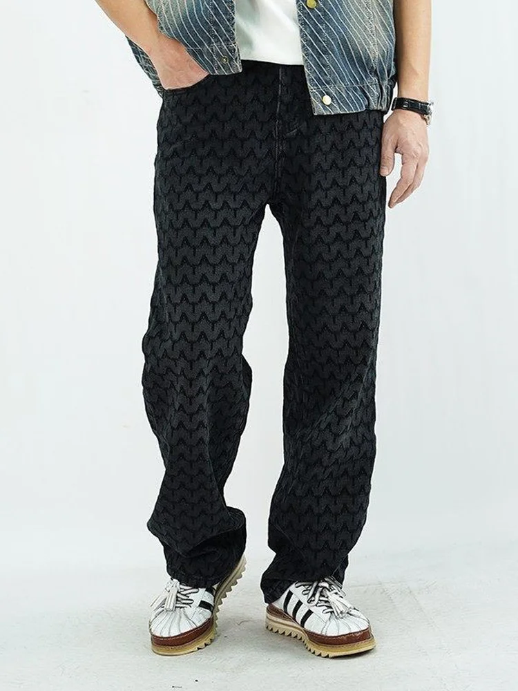 

Новые мужские джинсы 2026 года: американские, премиум-класса, с цветочным принтом, прямого кроя, повседневные, модные, городские, свободного кроя, длинные брюки