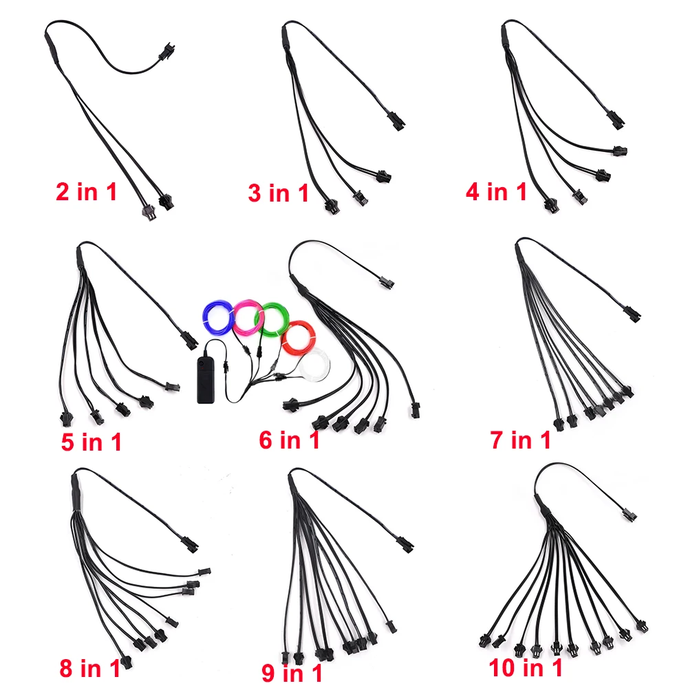 2/3/4/5/6/7/8/9/10 in 1 Way 2Pin Splitter Connectors Cable for EL Wire Neon Light Strip LED Wiring Fittings Splitting Wire