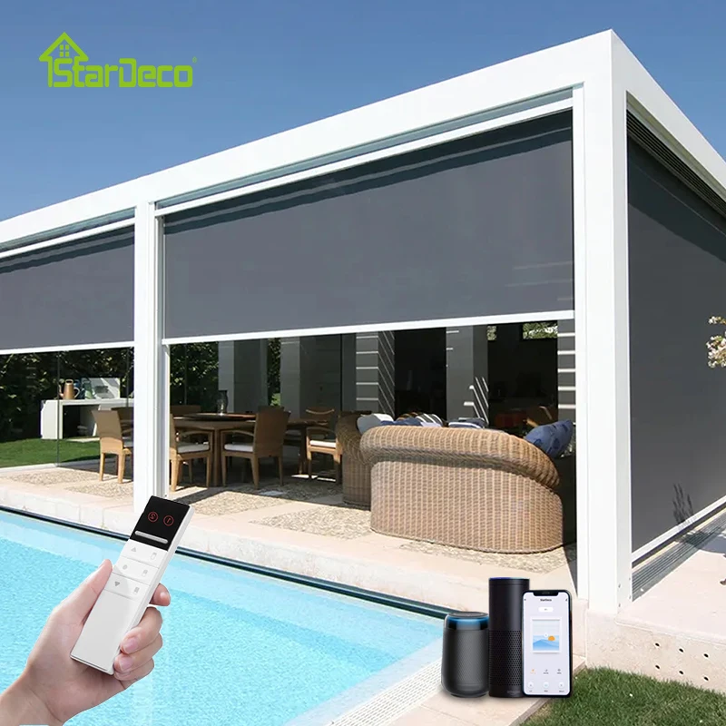 

Customed Windproof Outdoor Vertical Curtain, Motorized Aluminium Patio Roller Blinds, Sun Shade for Balcony Pavilion