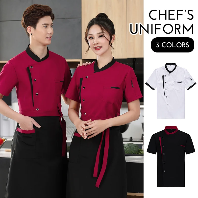 Unisex Men Women Short Sleeve Chef Coat Restaurant Work Jacket Hotel Cafe Barber Shop Waiter Work Shirt Kitchen Uniform
