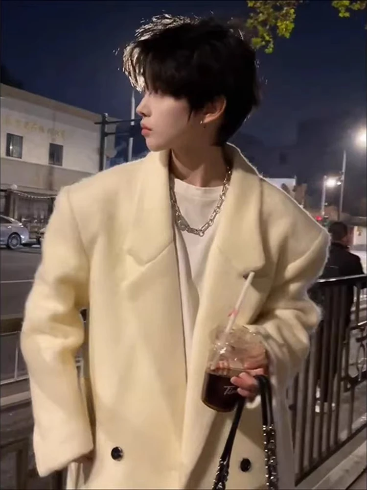 

Корейское мужское шерстяное пальто, осень-зима, тонкая хлопковая внутренняя ветровка средней длины, теплая модная молодежная куртка