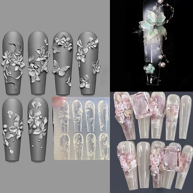 Mini stampo in silicone 3D farfalla fiore decorazioni per unghie unghie design fai da te fiore conchiglia stampo per unghie piastra per timbratura stampo per manicure