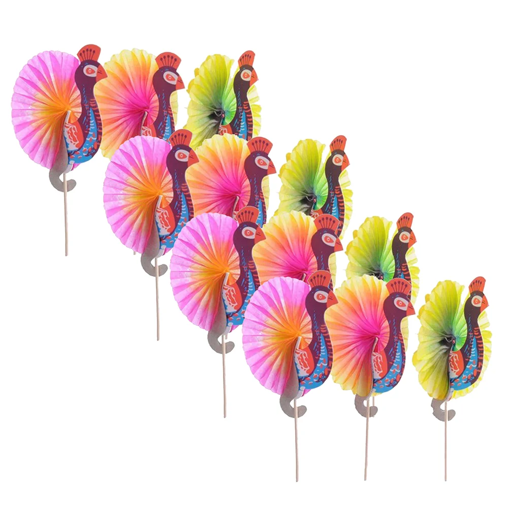 50 Pcs Fruit Peacock Stick Drink Cake Toppers Drinks Picks Toothpicks Wood Adornments Cocktail Baby Dessert Party Supplies