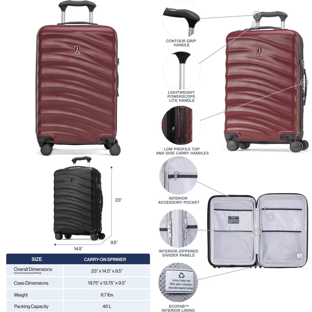 Equipaje de mano liviano y expandible con 8 ruedas giratorias, cerradura TSA y cable para viajes