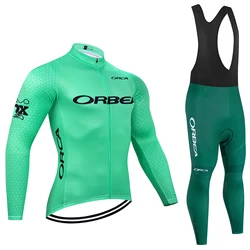 Winter 2025 Cycling Set Green Team Cycling Jersey ORBEA ORCA Bike Jacket Pants Thermal Fleece Ropa Ciclismo Pro Bicycle Clothing