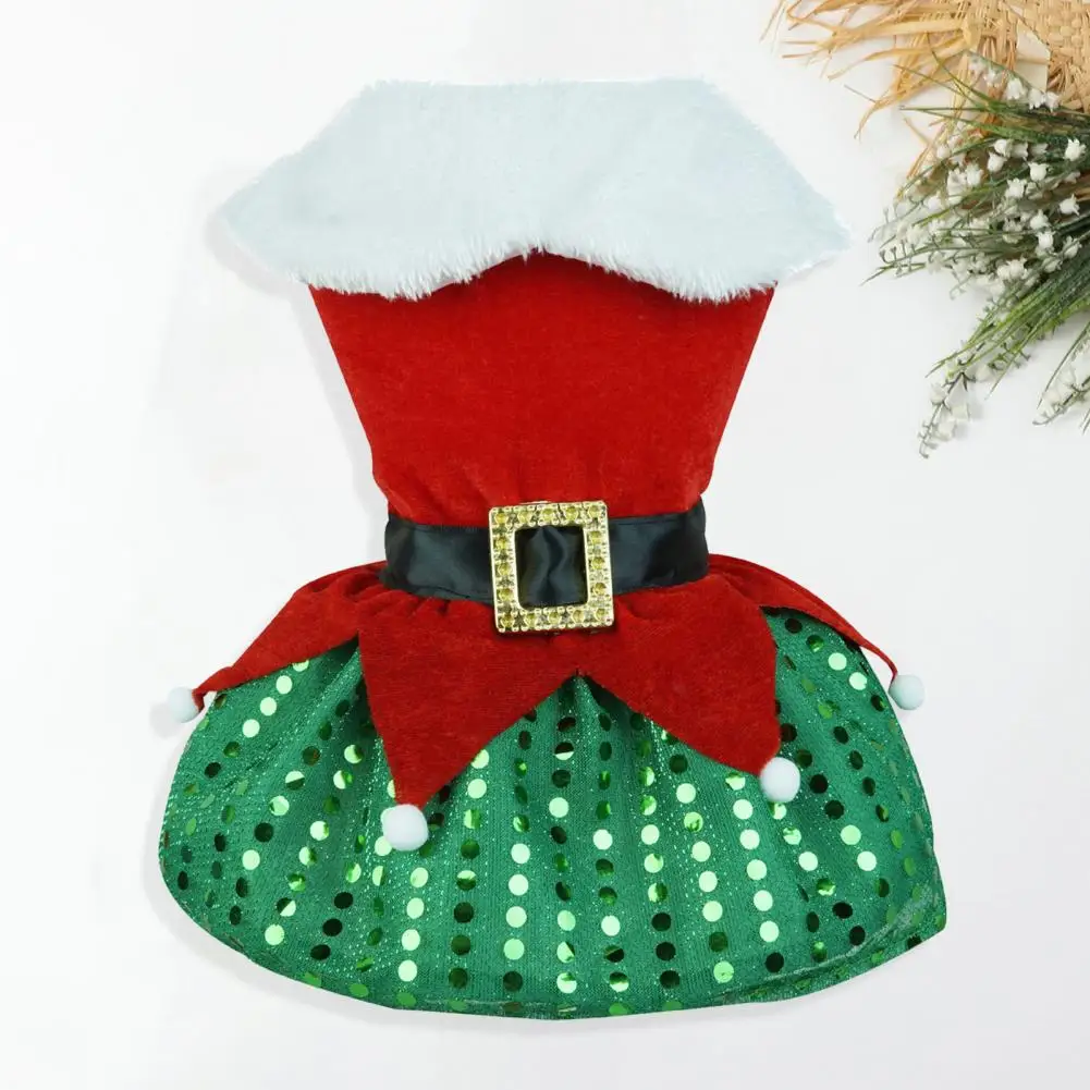 Sequined Pet Dress Pet Christmas Dress Festive Santa Claus Dog Dress with Shiny Sequin Hem Holiday Party Skirt for Comfort