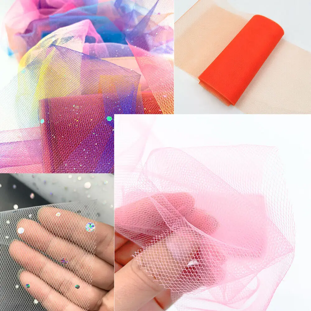 6in x 10 Yards 44 Colors Rainbow Glitter Solid Tulle Rolls Netting Tulles Fabric Sewing for Table Skirt Weeding Party Decaration