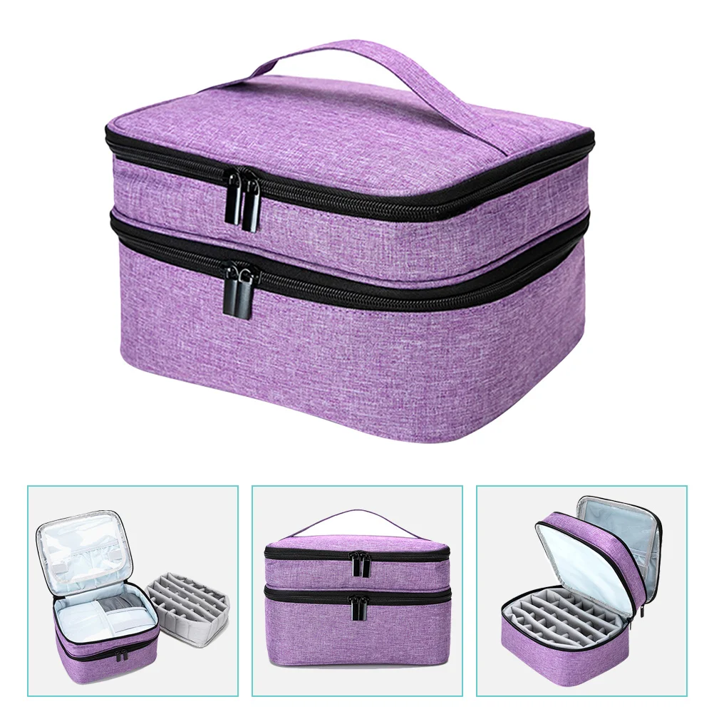 

Nail Polish Storage Bag Purple Essential Oil Case Pouch Suitcase Organizer Double Layer Portable Holder Fabric Oils