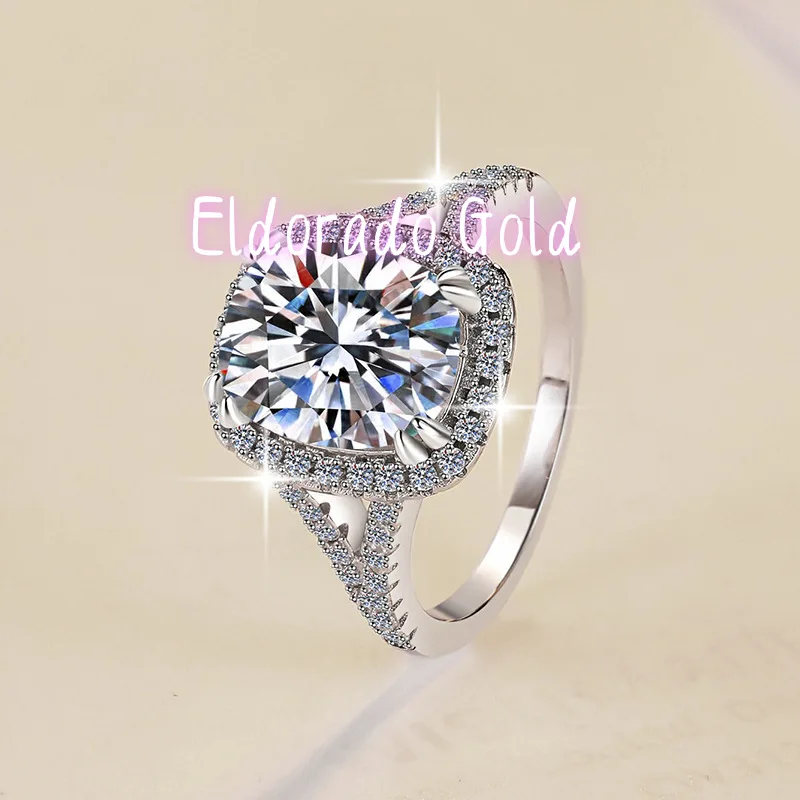 

Eldorado Gold Moissanite 4 Carat PT950 Platinum Cushion-Cut Women's Ring - Clear moissanite, premium texture, 4ct luxurious