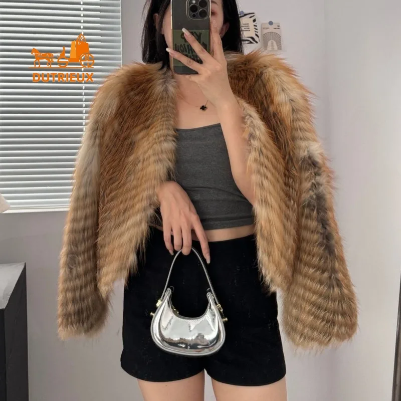 2025 신상 겨울 리얼 폭스퍼 숏 코트, 100% 폭스퍼, 출퇴근 연회 휴일 분위기 있는 패셔너블한 따뜻한 여성용 퍼 재킷