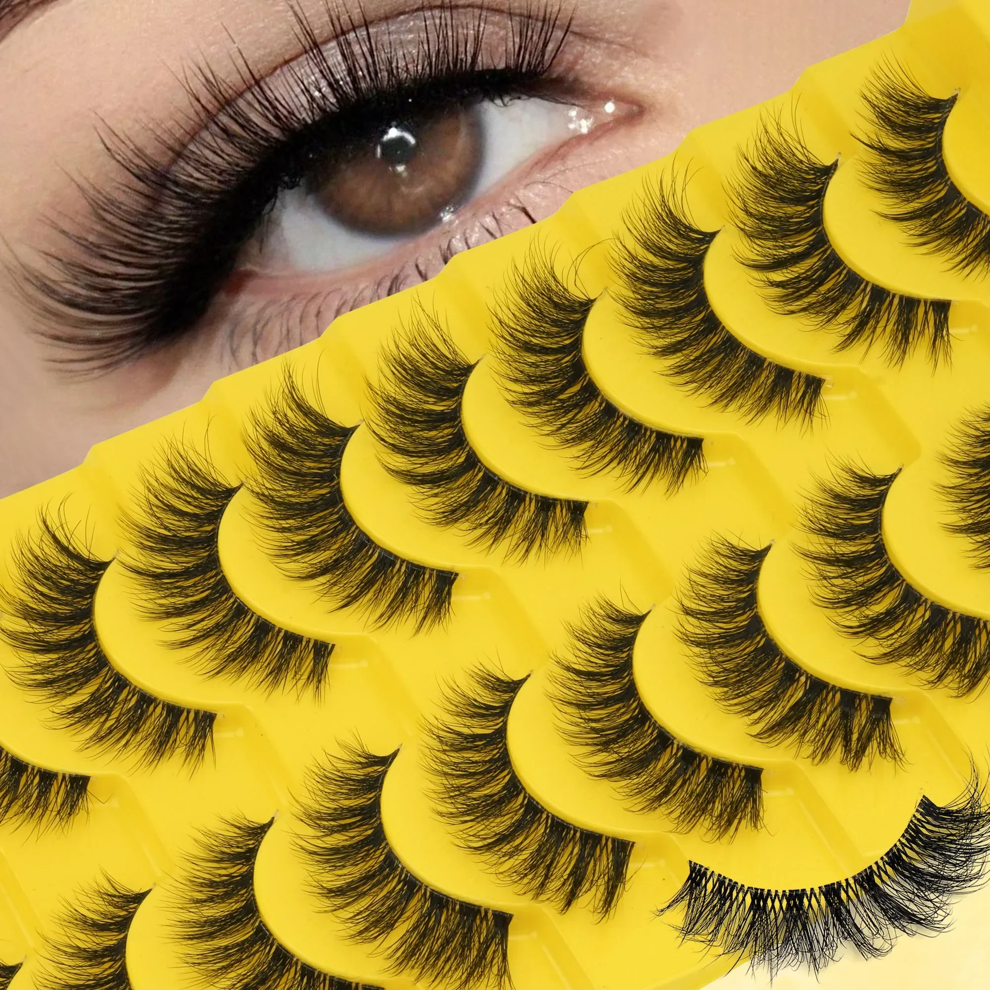 10 Pairs Fluffy Faux Mink False Eyelashes 8D Wispy Dramatic Volume Strip Lashes Crossed Reusable Fake Eyelashes For Eye Makeup