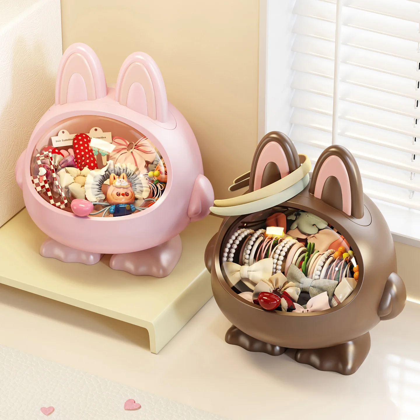 

Little Monster Flip-Top Storage Box, Desktop Organizer for Stationery Snacks, Cute Cream Color Storage with Lid