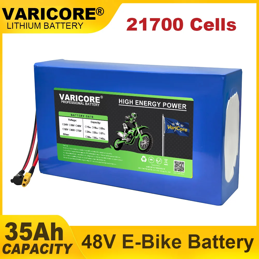 

VariCore 48 В 35 Ач 13s7p 21700 литиевый аккумулятор для электронного велосипеда 54,6 В 1200 Вт 1440 Вт встроенный BMS 30A для электрического велосипеда E-Scooter