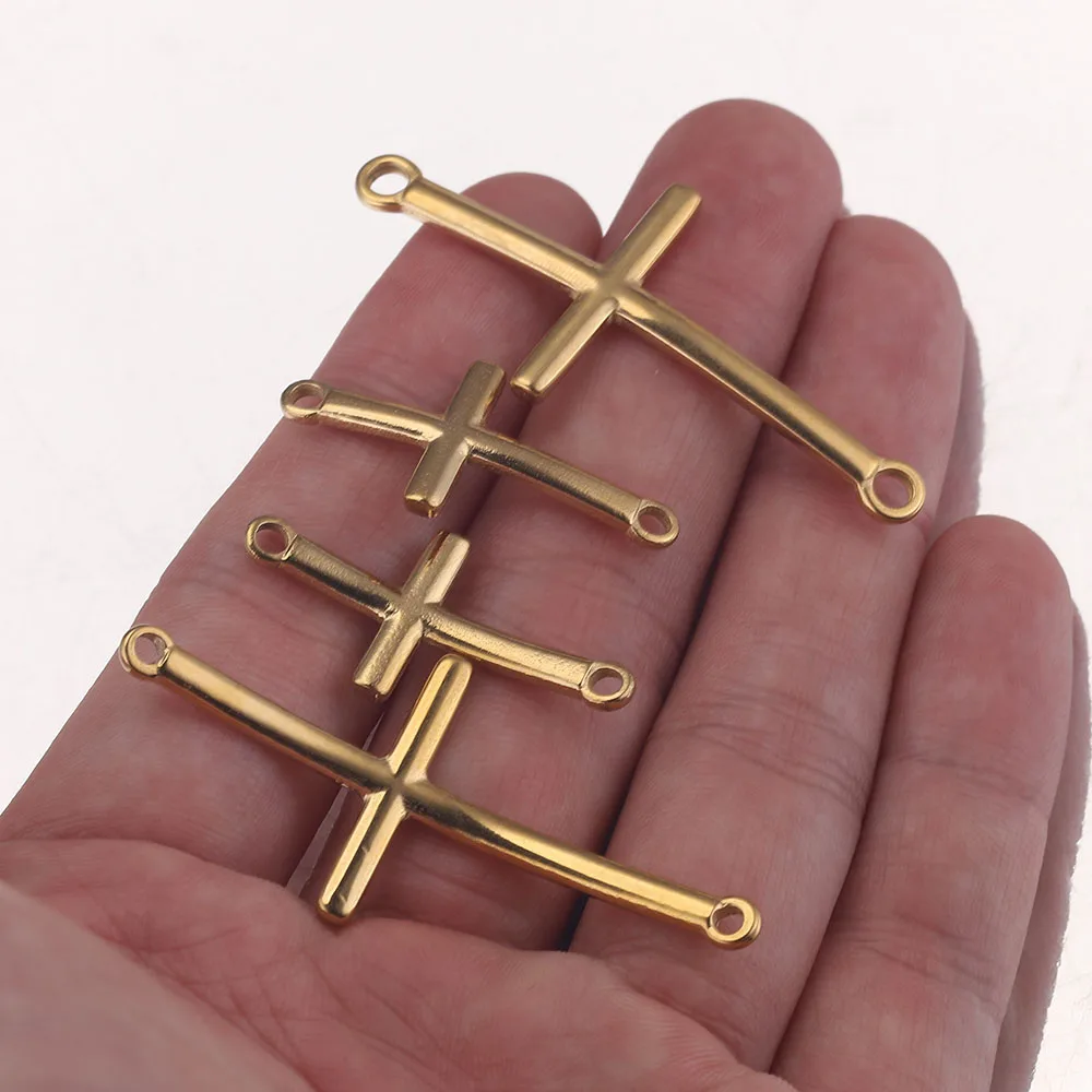 10pcs Gold-Plate Double Hole Bending Cross Charm Stainless Steel Pendant Connector for DIY Jewelry Making Supplies Findings - Image 6