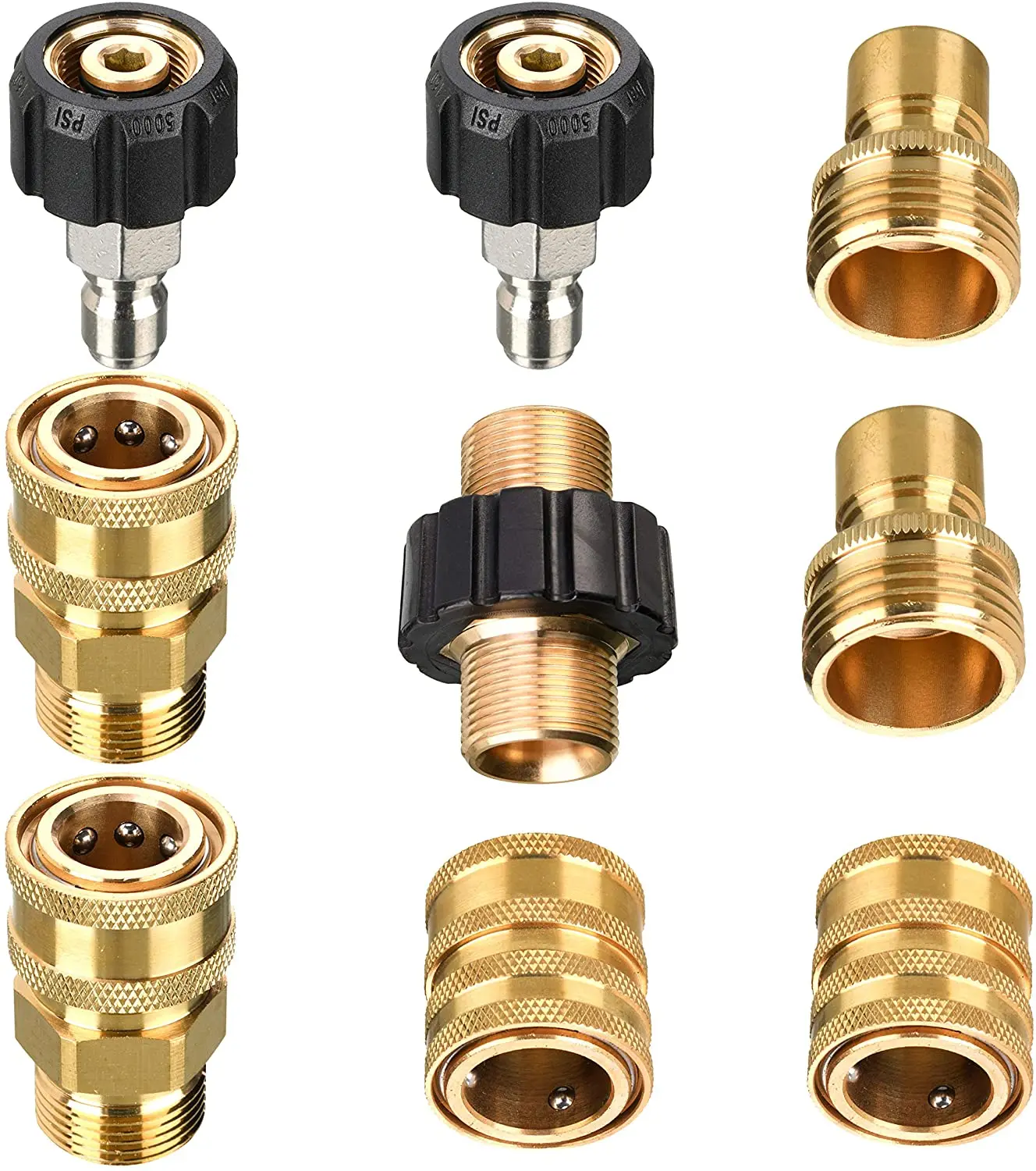 Garden Hose Parts 9 Sets Pressure Washer Adapter Quick Disconnect Kit M22 to 3/8 Inch Quick Connect 3/4 Inch to Quick Release