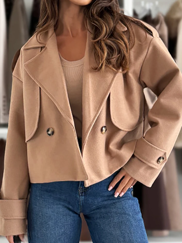 

Autumn Winter Long Sleeve Patchwork Coats Simple Ladies Loose Fashion Jackets Women Turn-Down Collar Solid Outerwear Streetwear