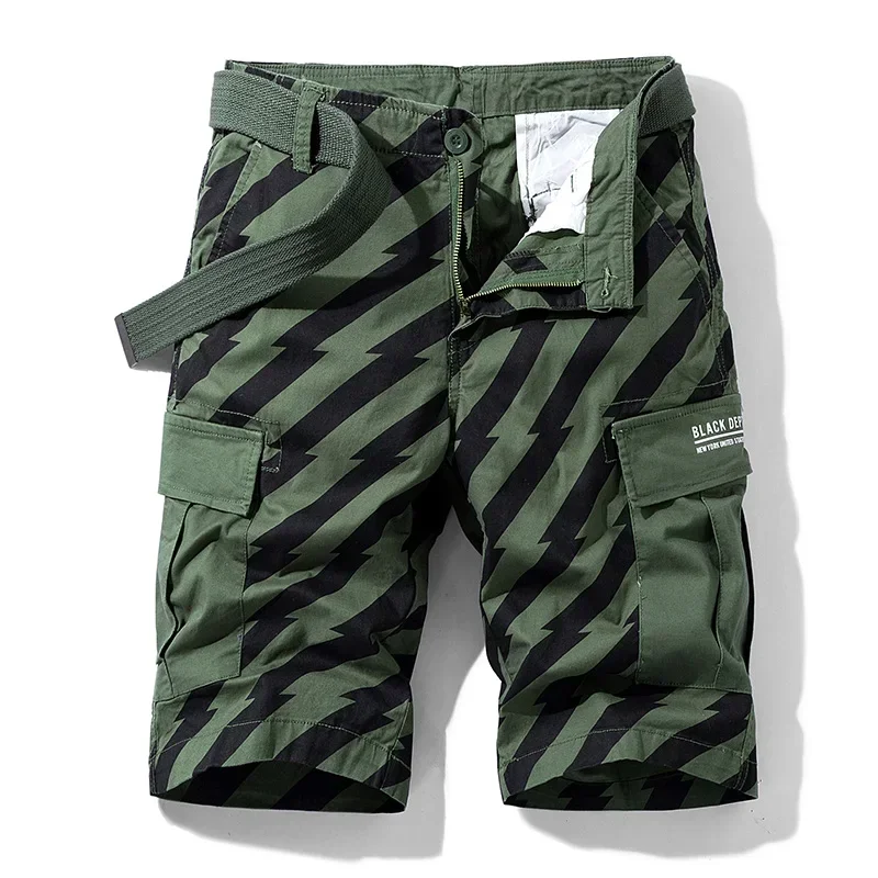 Men's Striped Cargo Shorts Summer Breathable Cotton Tactical Shorts Outdoor Multi Pockets Hiking Military Shorts Male