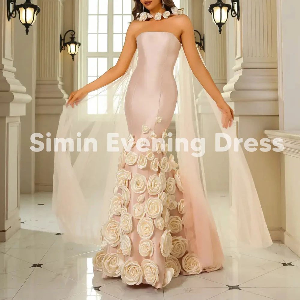 

Simin женские вечерние платья без бретелек с 3D цветами и шалью длиной до пола, вечерние элегантные вечерние платья 2025