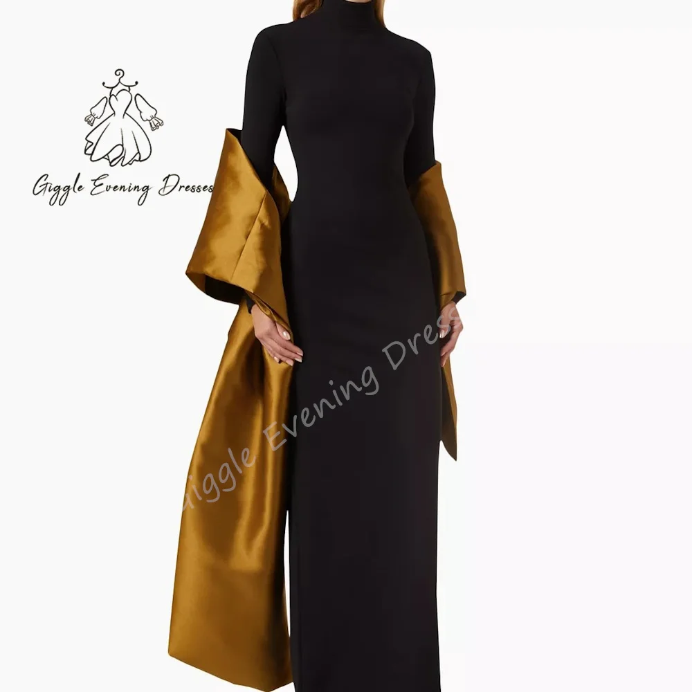 Giggle Evening Dresses O-Nek Ruched Straight Fashion elegant Satin Long Sleeve Formal Saudi evening gala dress for women 2024