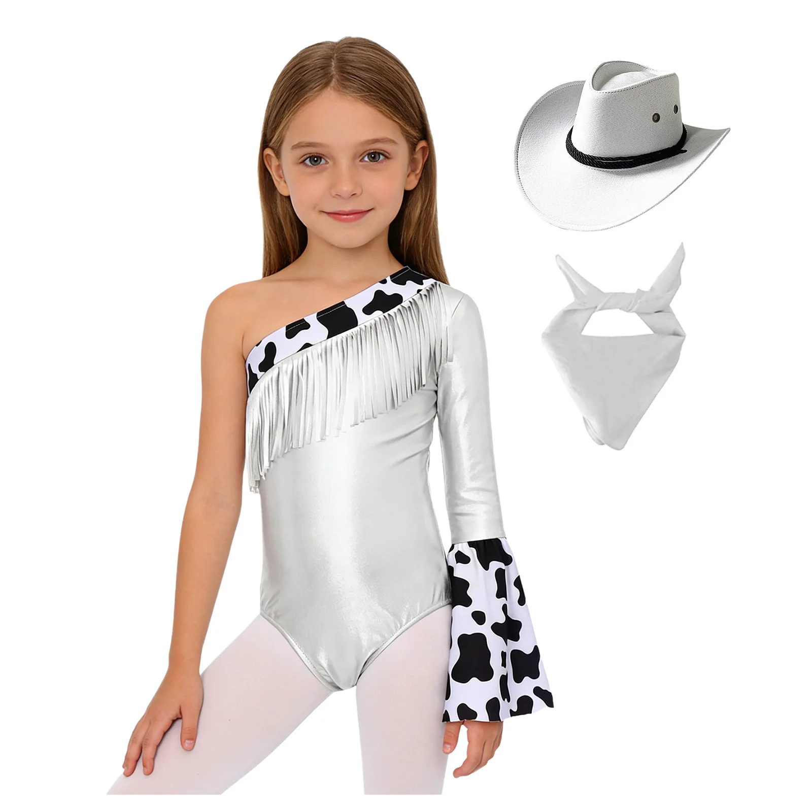 Children Western Cowgirl Costume Kids Girls Hippie Outfit Carnival Party Dance Performance Costumes Bodysuit Hat Halloween Set