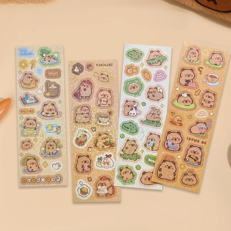 4PCS Cartoon Capybara Graffiti Stickers Decorative School Supplies Notebook Stationery Waterproof Removable Decals Kid Toys Gift
