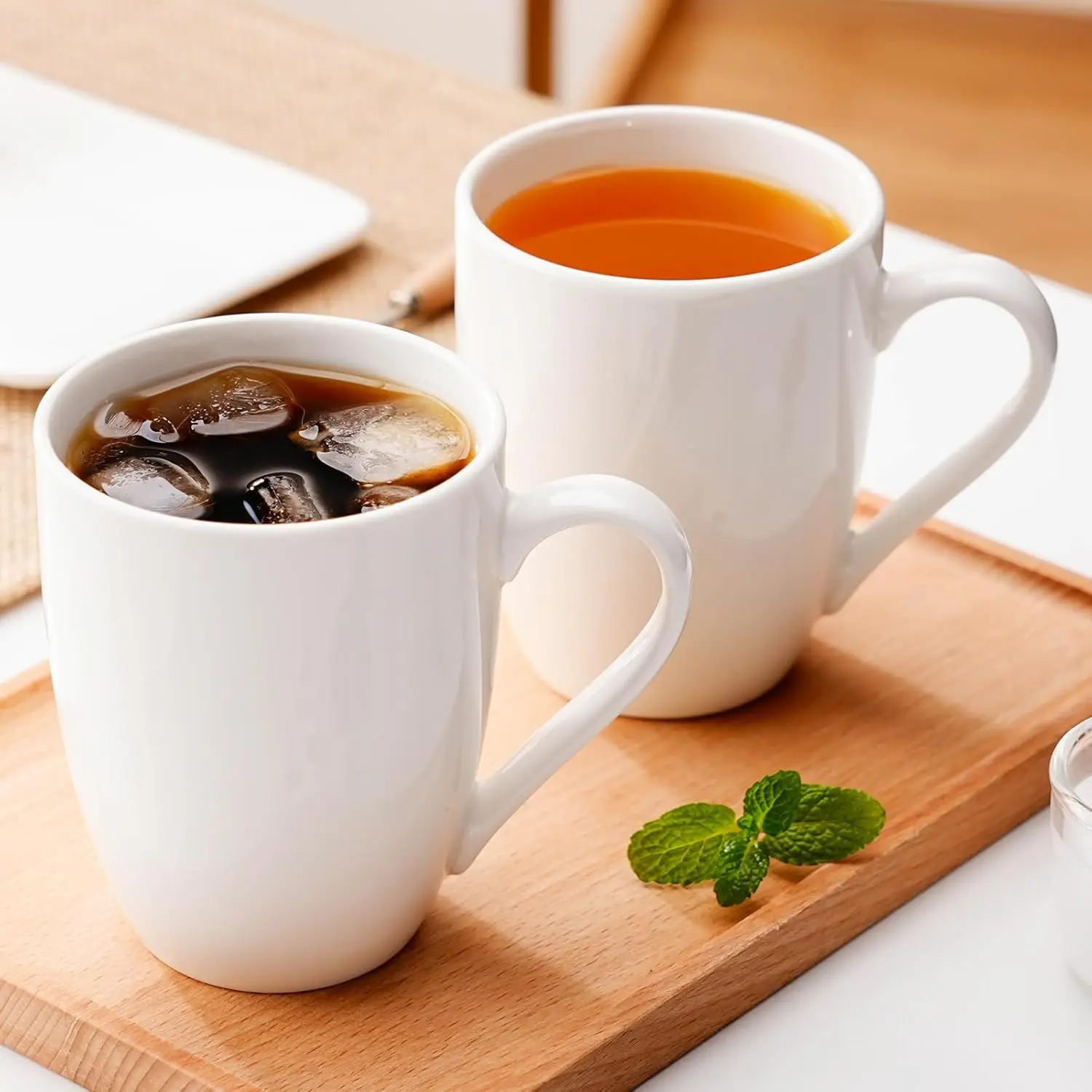 

Набор из 2 больших керамических кружек для кофе, 350 мл, белые, термостойкие, для латте, чая, капучино, можно использовать в микроволновой печи