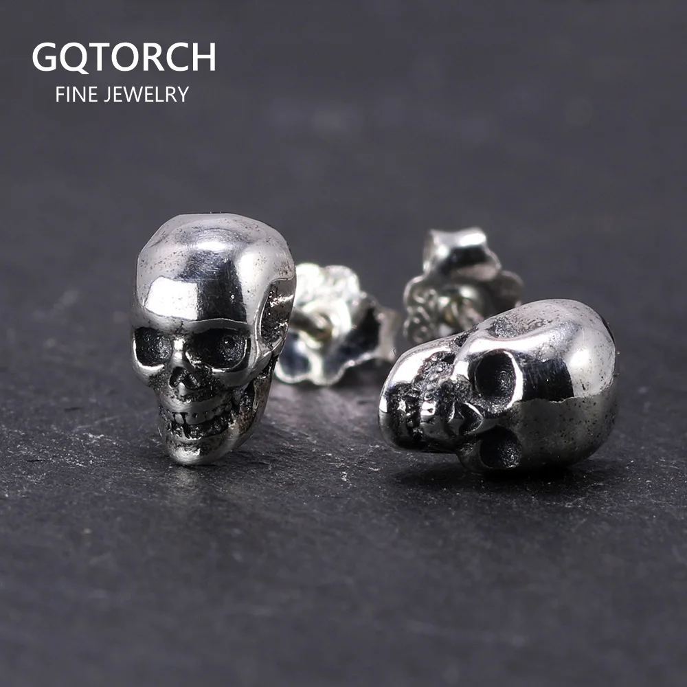 

Real 925 Sterling Silver Skull Earrings Studs Set Small Rock Punk Gothic Vintage Jewelry For Men And Women Brinco Masculino