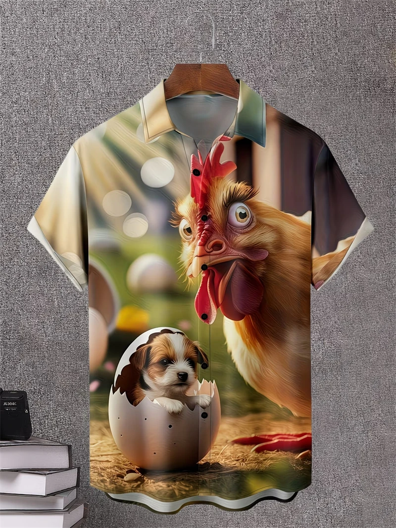

Мужская рубашка с графическим принтом курицы, забавный 3D-принт петуха, быстросохнущая, с коротким рукавом, повседневная одежда для мужчин, летняя уличная рубашка