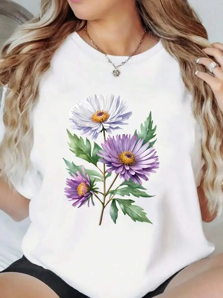 lovely flower trend 90s sweet Casual T Print Clothes Tees Clothing Fashion Popular O-neck Women Graphic Short Sleeve T-shirts