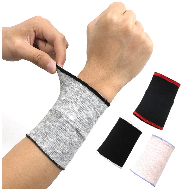 Grigio lavorato a maglia assorbimento del sudore pressione supporto per il polso protezione Sweatwipe Wristband per Fitness ciclismo Badminton